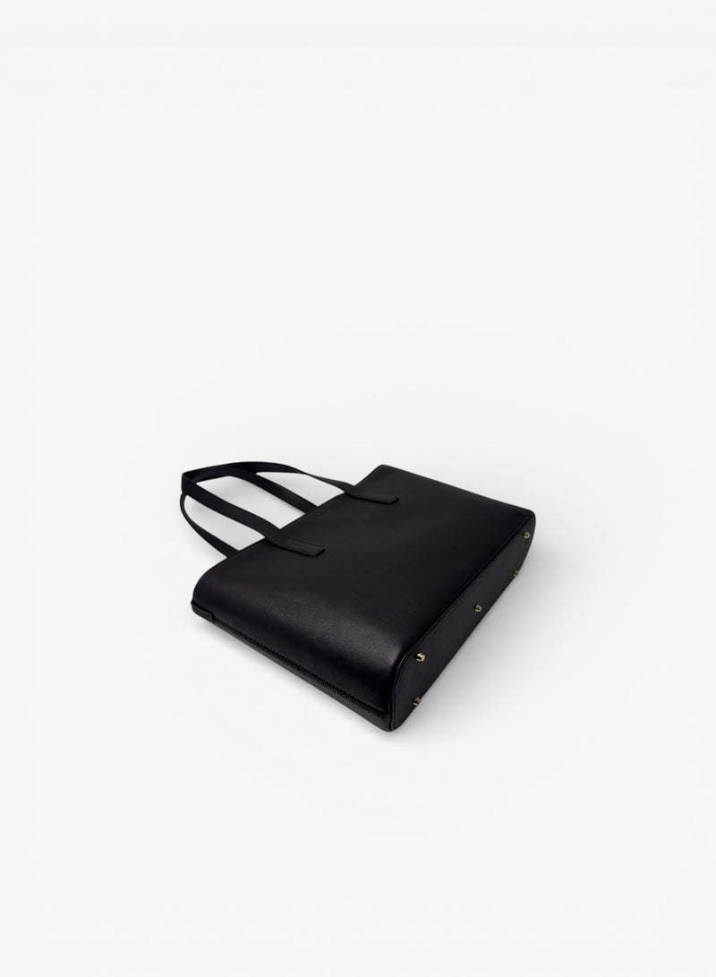Emery Astrid Tote In Calf Black Leather - Image 3